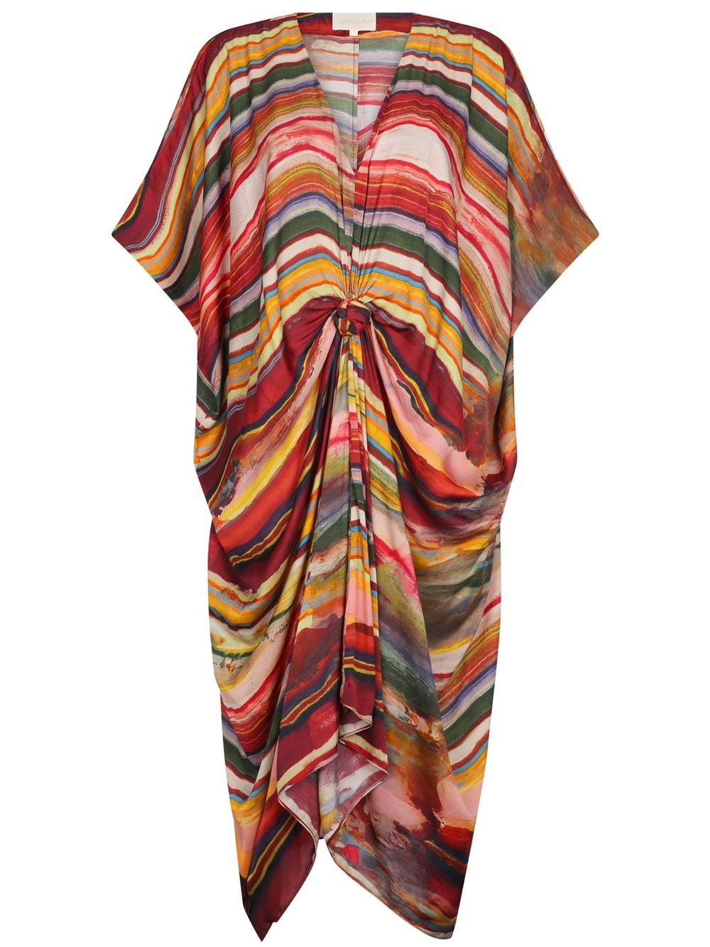 Carolina K. NWT. Knot Front. Autumnal Palette.Marble Stripe Maxi Kaftan. M-L